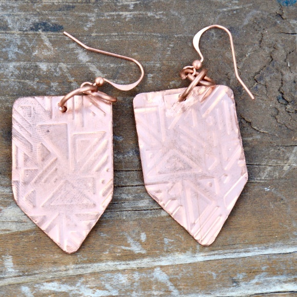 Geometric Bohemian Arrow Primitive Earrings Copper - Picture 4 of 4